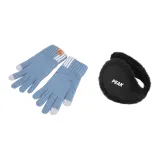 Перчатка озера синего цвета + черные меховые наушники с капюшоном