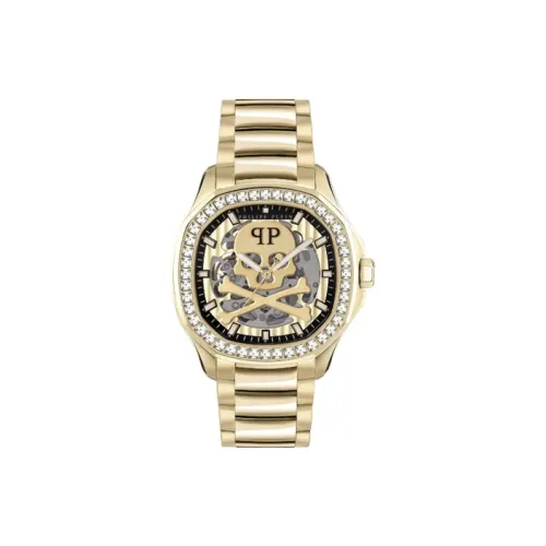 PHILIPP PLEIN Наручные часы Кварцевый механизм Ремешок из нержавеющей стали 42 мм Золотой циферблат Мужские часы