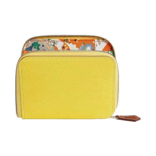 HERMES Silk'In Evercolor BARENIA Телячья кожа Кошелек Мелочь Кошелек Женские Лайм Апельсин Цвет серой чайки