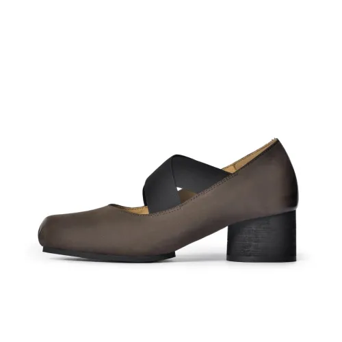 Reemoor Грубый каблук Мэри Джейн туфли 4,5 см женские коричневый