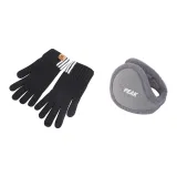 Черная перчатка + серые меховые наушники с капюшоном