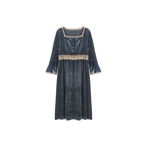 Flowers in water Плюшевая ночная сорочка Дом платье Женское серо-голубое