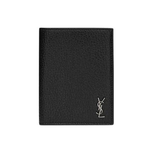 SAINT LAURENT GRAIN LEATHER Держатель для карт кошелек Маленький Мужской Черный