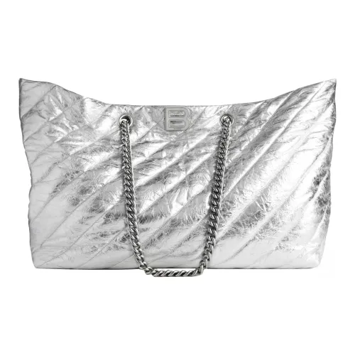 Balenciaga Crush Телячья кожа Тоут Сумка Сумка для покупок Сумка Женская Серебряная
