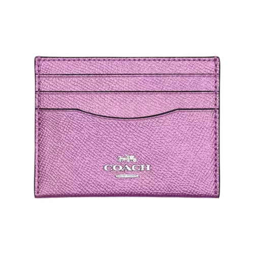 COACH Крестообразная текстура Кожа Мелочь Кошелек Кошелек Women's Silver Металл Сиреневый