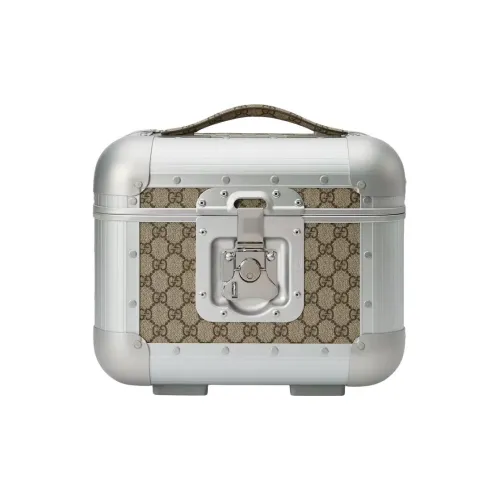 GUCCI Алюминиевая с цветным холстом косметичка для женщин серебряная