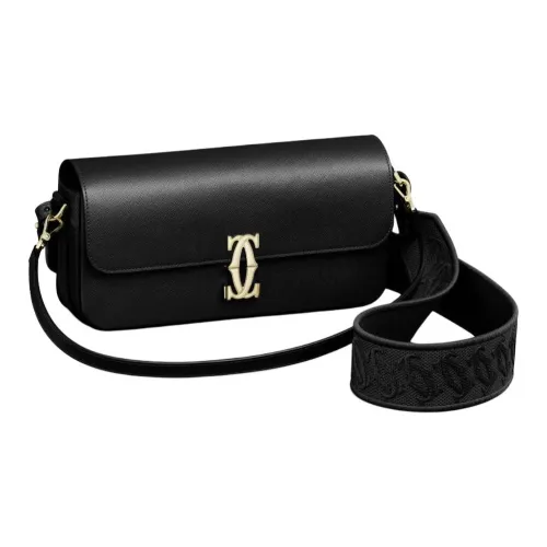 Cartier C De Cartier Collection Текстурированная Телячья Кожа Сумка через плечо Сумка на плечо Женская Черная