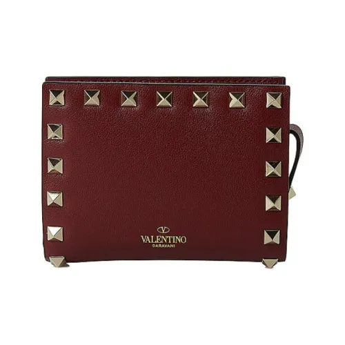 Valentino Rockstud Кошелек из коровьей кожи маленький женский бордовый