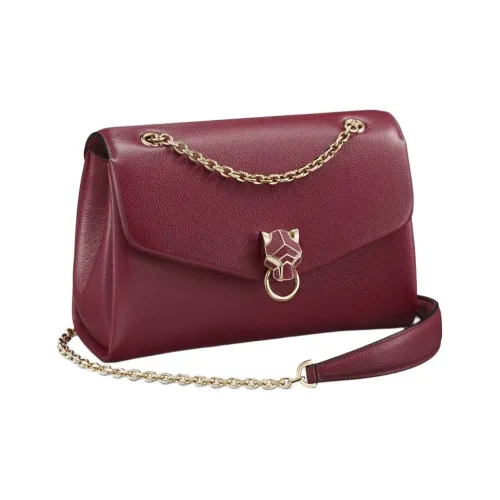 Cartier Сумка Panthère De Cartier, Сумка На Цепочке, Маленькая Модель Телячья Кожа Бордового Цвета, Позолоченная Отделка