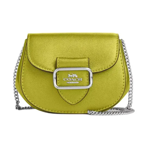 COACH Morgan Металл Гладкая кожа Седло Сумка Сумка через плечо Мини Женская Серебряный Металл Цитрин