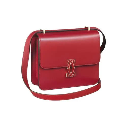 Cartier Сумка C De Cartier, Сумка Для Ношения На Плече, Модель "мини" Телячья Кожа Красного Цвета, Позолоченная Отделка И Отделка Из Эмали Красного Цвета