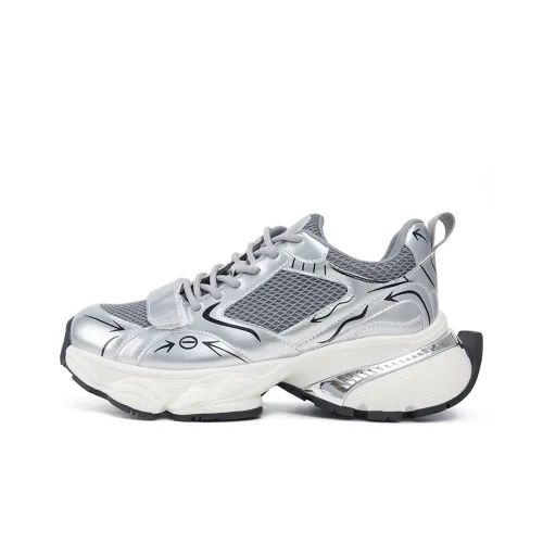 HERLOOK Crooked Head Sticker Повседневная обувь Низкий Топ Толстая подошва Кроссовки Женские Silver