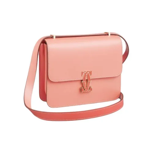 Cartier Сумка Double C De Cartier, Сумка Для Ношения На Плече Двухцветная Телячья Кожа Кораллового И Светло-кораллового Цветов, Отделка Из Палладия И Эмали Кораллового Цвета