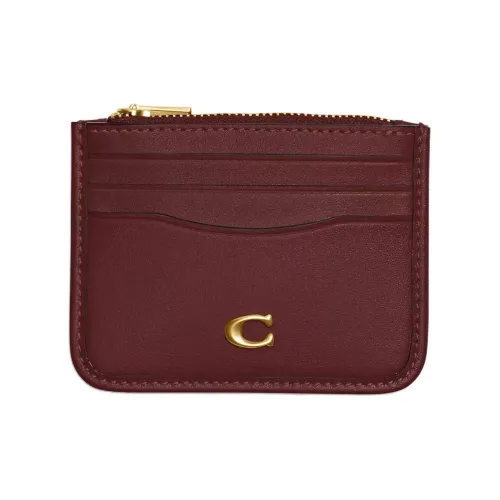 COACH Card Case Телячья кожа Держатель для карт Держатель для карт Женский Латунь Вино Многоцветный