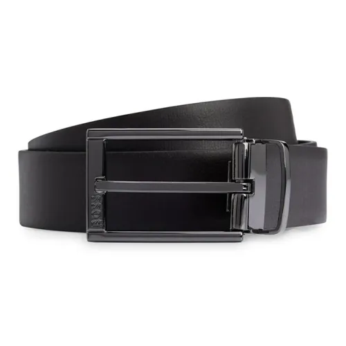 Hugo Boss Тисненый Логотип Шпилька Кожаные ремни Мужской Черный Ширина 3,5CM