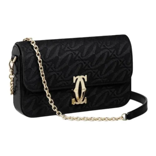 Cartier C De Cartier Collection Телячья кожа Сумка через плечо Сумка на плечо Мини Женская Черная