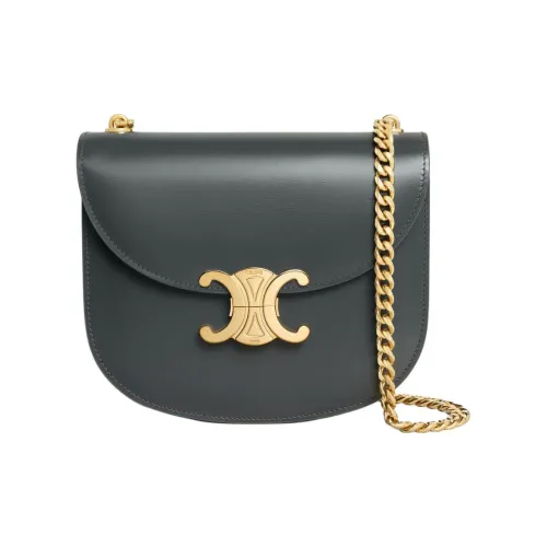 CELINE BesaceTriomphe Коровья кожа Портативная Сумка через плечо Сумка на плечо Женская цвет Сланцево-серый