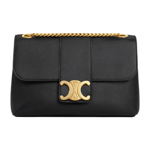 CELINE Victoire Телячья кожа Сумка через плечо Сумка на плечо Средняя Женская Черная