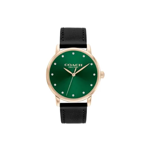 COACH Наручные часы Кварцевый механизм Кожаный ремешок 36 мм Зеленый циферблат Женские часы