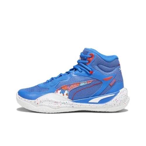 PUMA Playmaker Pro MID Slip-Resistant MID Баскетбольные кроссовки Унисекс Синий Красный