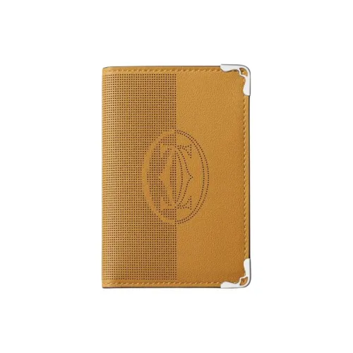 Cartier Кожаные Аксессуары Must De Cartier, Футляр 4 Для Кредитных Карт Телячья Кожа Цвета Тмина, Палладиевая Отделка