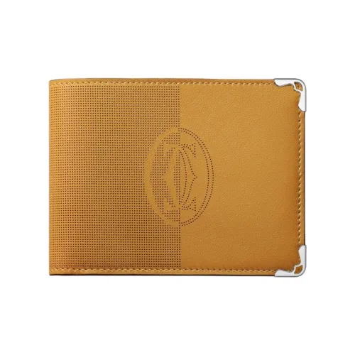 Cartier Кожаные Аксессуары Must De Cartier, Бумажник, 6 Отделений Для Кредитных Карт Телячья Кожа Цвета Тмина, Палладиевая Отделка