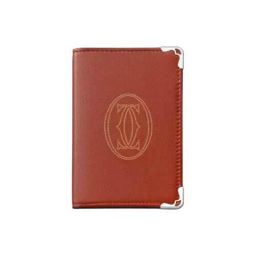 Cartier Кожаные Аксессуары Must De Cartier, Компактный Бумажник Гладкая Телячья Кожа С Мотивом В Виде Крапин Терракотового Цвета, Палладиевая Отделка