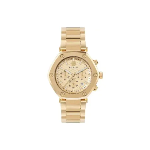 PHILIPP PLEIN Наручные часы Кварцевый механизм Ремешок из нержавеющей стали 42 мм Золотой циферблат Мужские часы