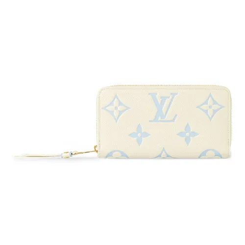 LOUIS VUITTON Zippy Коровья кожа Кошелек Женские Сыр с морской солью Сине-белый Цветовая схема
