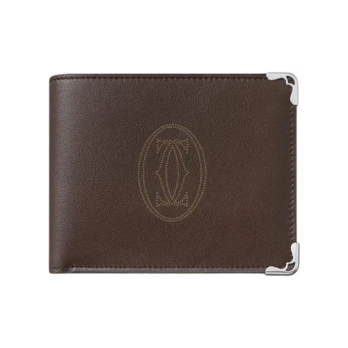 Cartier Кожаные Аксессуары Must De Cartier, Компактный Бумажник Телячья Кожа Шоколадного Цвета С Мотивом В Виде Вкраплений, Палладиевая Отделка