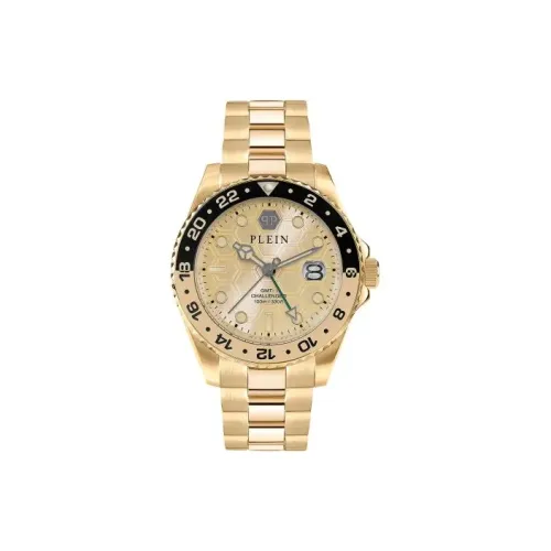 PHILIPP PLEIN Наручные часы Кварцевый механизм Ремешок из нержавеющей стали 44 мм Золотой циферблат Мужские часы