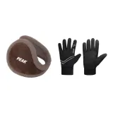 Черная сенсорная перчатка с экраном + кофейные термические наушники с меховыми капюшонами