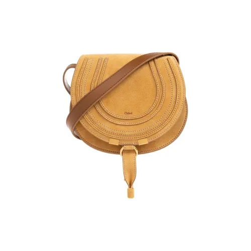 Chloe Marcie Замша Телячья кожа Седло Сумка Сумка через плечо Маленькая Женская Желтая