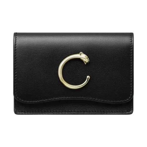 Cartier Кожаные Аксессуары Panthère De Cartier, Футляр Для Кредитных Карт Телячья Кожа Черного Цвета, Позолоченная Отделка