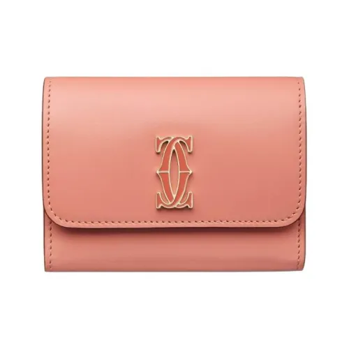 Cartier Кожаные Аксессуары С De Cartier, Бумажник Двухцветная Телячья Кожа Кораллового И Светло-кораллового Цветов, Позолоченная Отделка И Отделка Из Эмали Кораллового Цвета