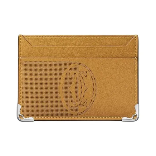 Cartier Кожаные Аксессуары Must De Cartier, Двусторонний Футляр Для Кредитных Карт Телячья Кожа Цвета Тмина, Палладиевая Отделка