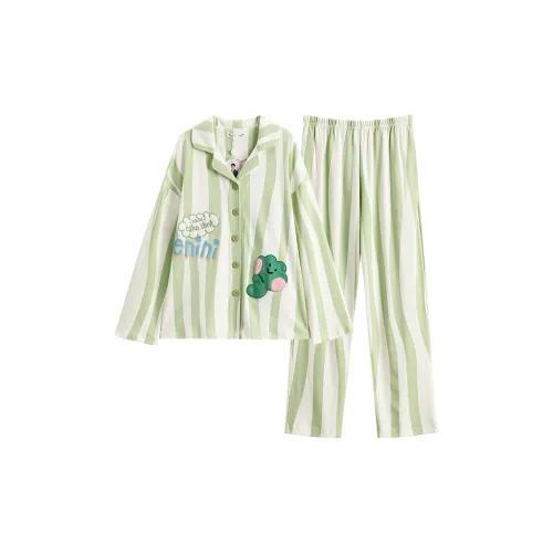 FENTENG Бурый медведь FJ2590445 Зеленые полосы Женские Пижамные комплекты