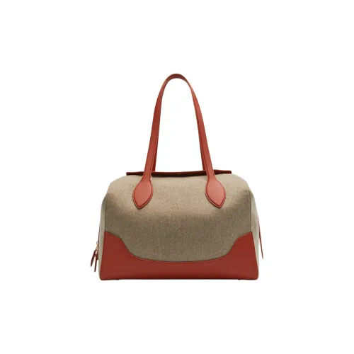 Loro Piana Sesia Кашемир с кожаными вставками Сумка через плечо Сумка Женская Бежево-коричневый и Янтарно-красный