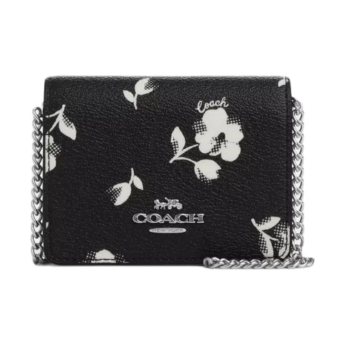 COACH Canvas С кожаными вставками Сумка с цепочкой Сумка через плечо Кошелек Мини Женские Черный