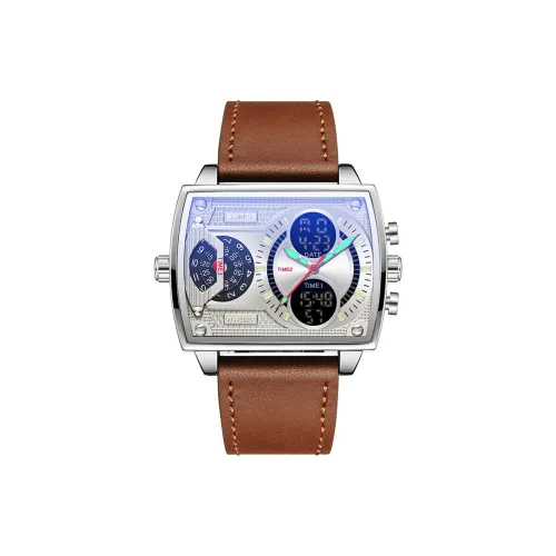 Sanda Электронный + Кварцевый механизм Кожаный ремешок Часы Мужские Серебристый циферблат G6032