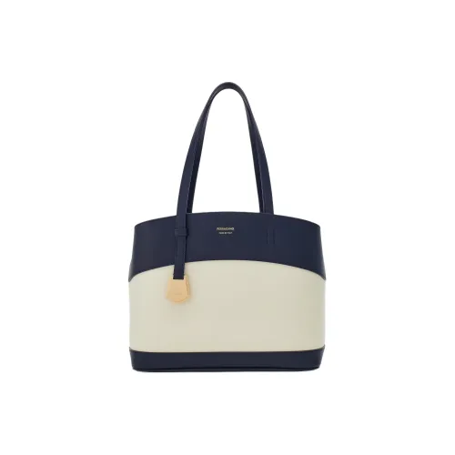 Ferragamo Smooth Calfskin Tote Bag Shopping Bag Handbag Small Women's Midnight Blue Beige