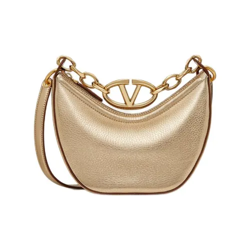 Valentino Vlogo Moon Коровья кожа Хобо Сумка Сумка через плечо Сумка на плечо Женская Золотая