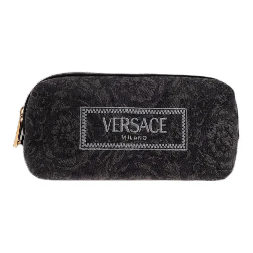 VERSACE Телячья кожа Сумка для туалетных принадлежностей Makeup Bag Женская Черная и Серая