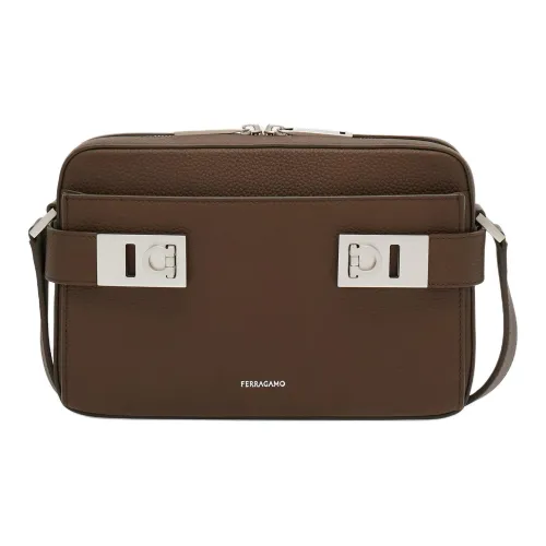 Ferragamo Gancini Hammered Текстура Телячья кожа Сумка через плечо Сумка на плечо Мужская Глина