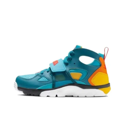 Nike Air Trainer Huarache Амортизация Износостойкий MID Топ Винтажные баскетбольные кроссовки Женские Синий желтый