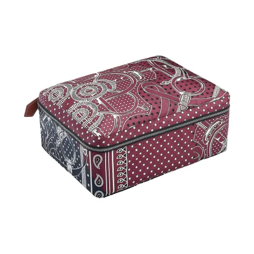 HERMES Travelsilk Шелк Хранение Трубы Женские Бордовый Морской Синий