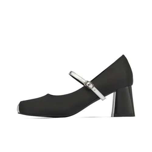 JOSINY Французская Фея Без подкладки Обувь с грубым каблуком Туфли Мэри Джейн 6 см Женские Черные