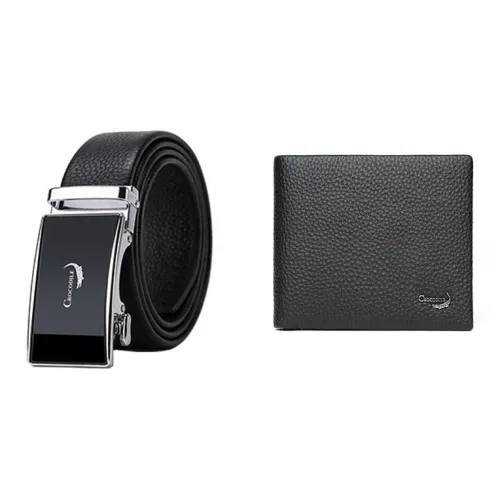 Крокодил Коровья кожа Combo Set Средний Мужской Черный