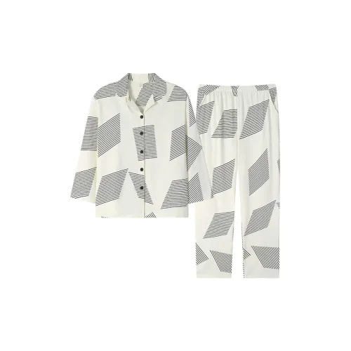 Sha Qian Пижамный комплект для весны и осени женский цвет слоновая кость