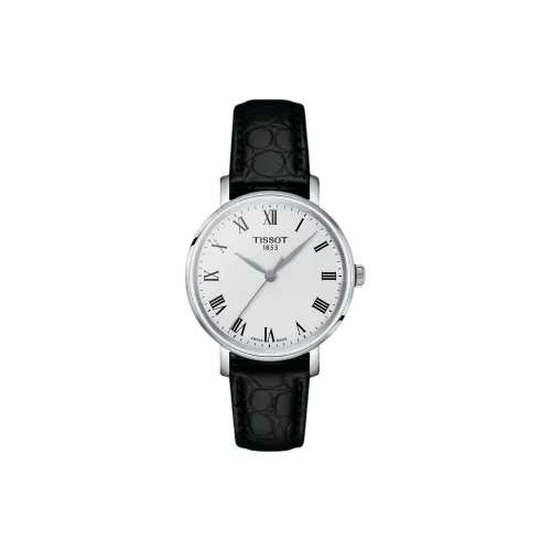 TISSOT Charm Time Series Кварцевый механизм Женские часы 34 мм Белый циферблат Корпус из нержавеющей стали Кожаный ремешок